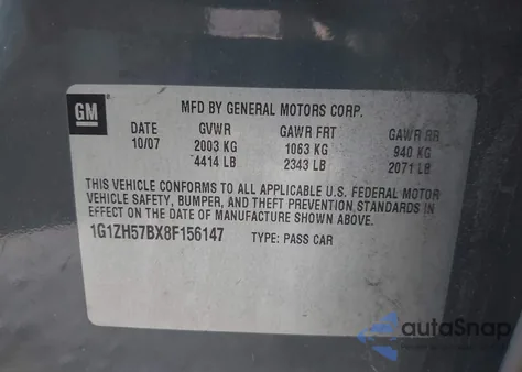 2008 Chevrolet Malibu Lt из США, поврежденный, VIN 1G1ZH57BX8F156147